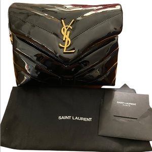 **SOLD**Saint Laurent Patent Y Quilted Monogram Toy Loulou Crossbody Bag Black